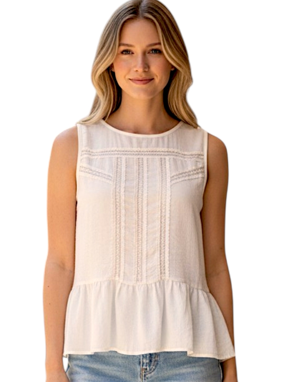 Forever 21 Peplum Top Ivory Lace Sleeveless Boho Romantic XS